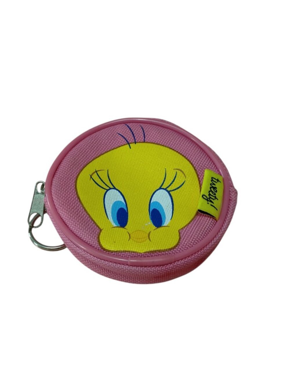 Warner Bros Tweety Bird Round Change Coin Purse Pink Zip Around Cartoon Novelty